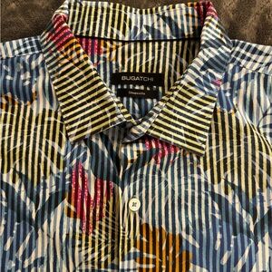 Bugatchi Men's Vibrant Striped and Floral Shirt